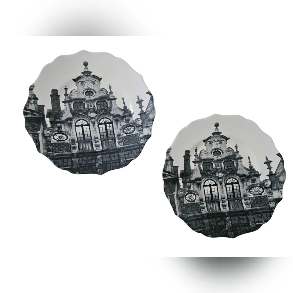 H&M Black & White Old World Architecture Salad Plate X 2 | 8.75